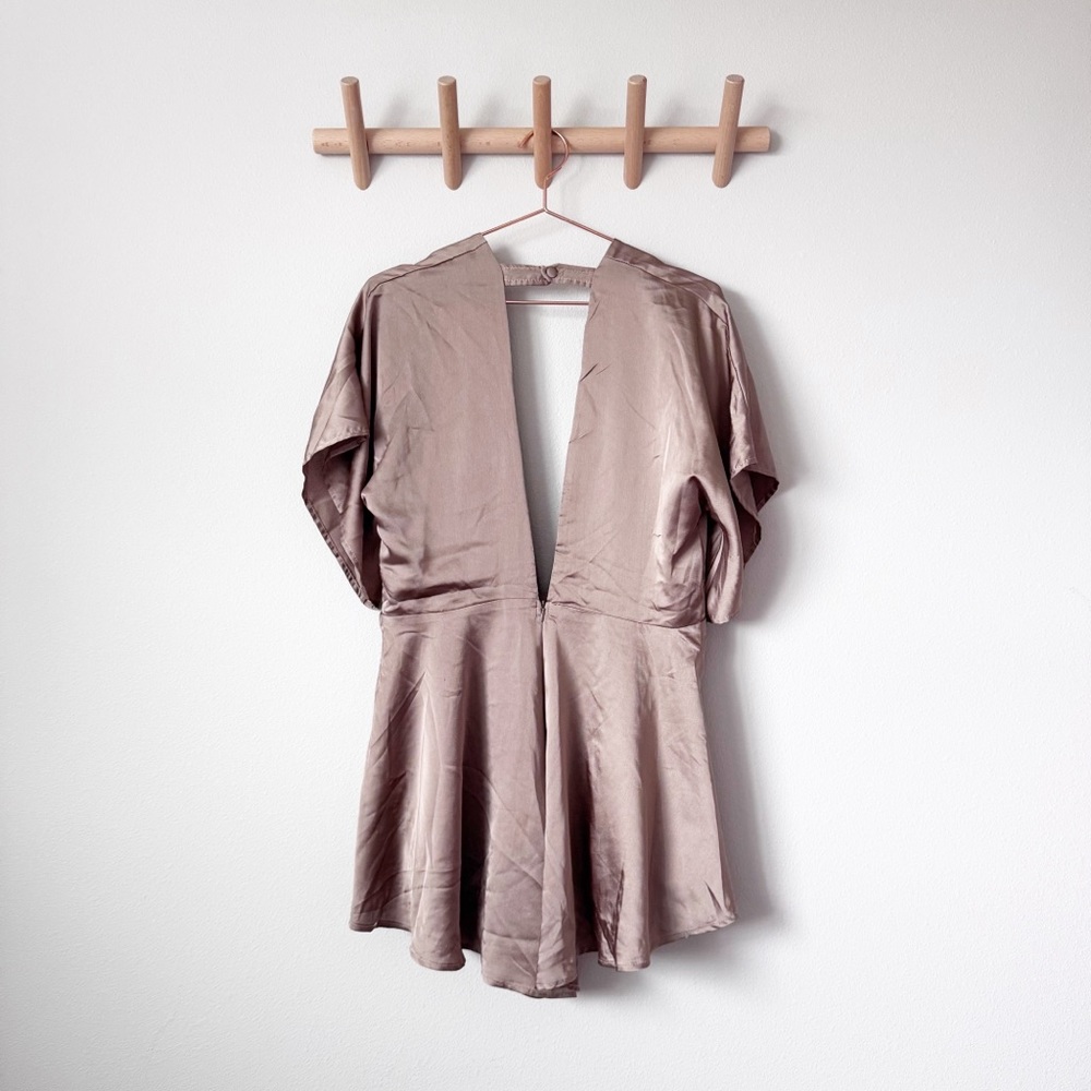 Lioness Taupe Warhol Satin V-Neck Romper - Picture 4 of 10